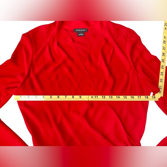 Trouvé Red Drape Front Ruched Blouse Long Sleeve V-Neck – Size Small - Picture 10 of 16